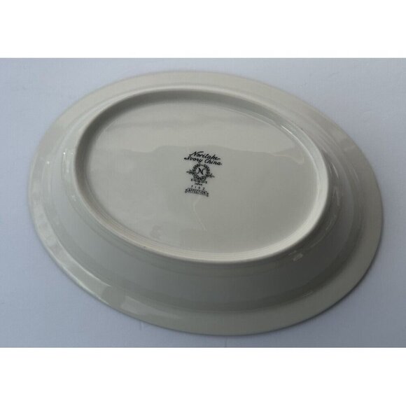 Noritake Affection Oval Serving Bowl 10” Ivory Floral Silver Trim Vintage 7192 - Picture 8 of 10